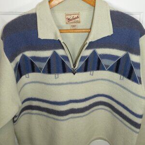 Vintage Woolrich Sweater Womens LG 1/4 Zip Southwestern Tree Pattern 100% Wool